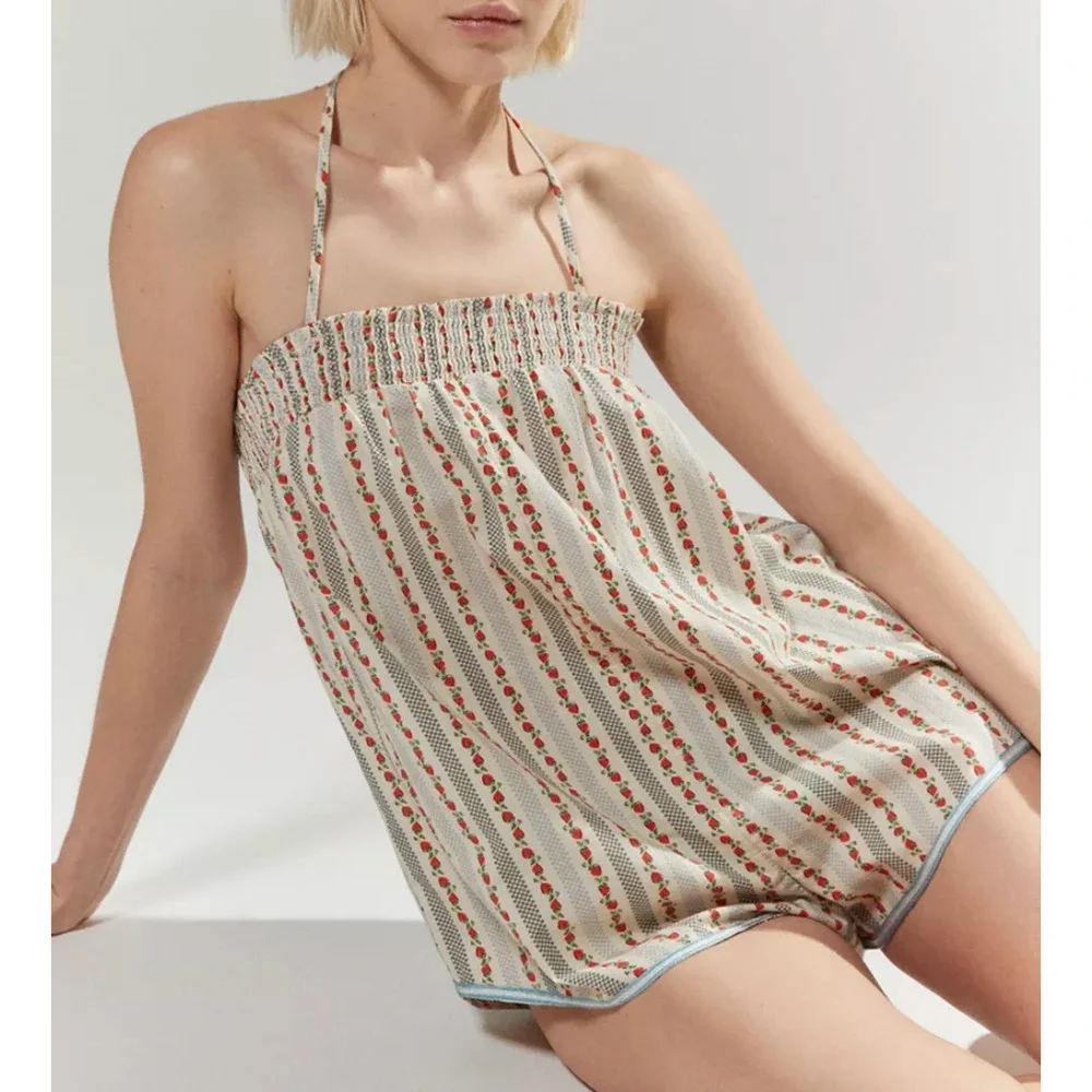 OUT FROM UNDER URBAN OUTFITTERS STRAWBERRY PJ ROMPER ONE PIECE PAJAMAS SZ S